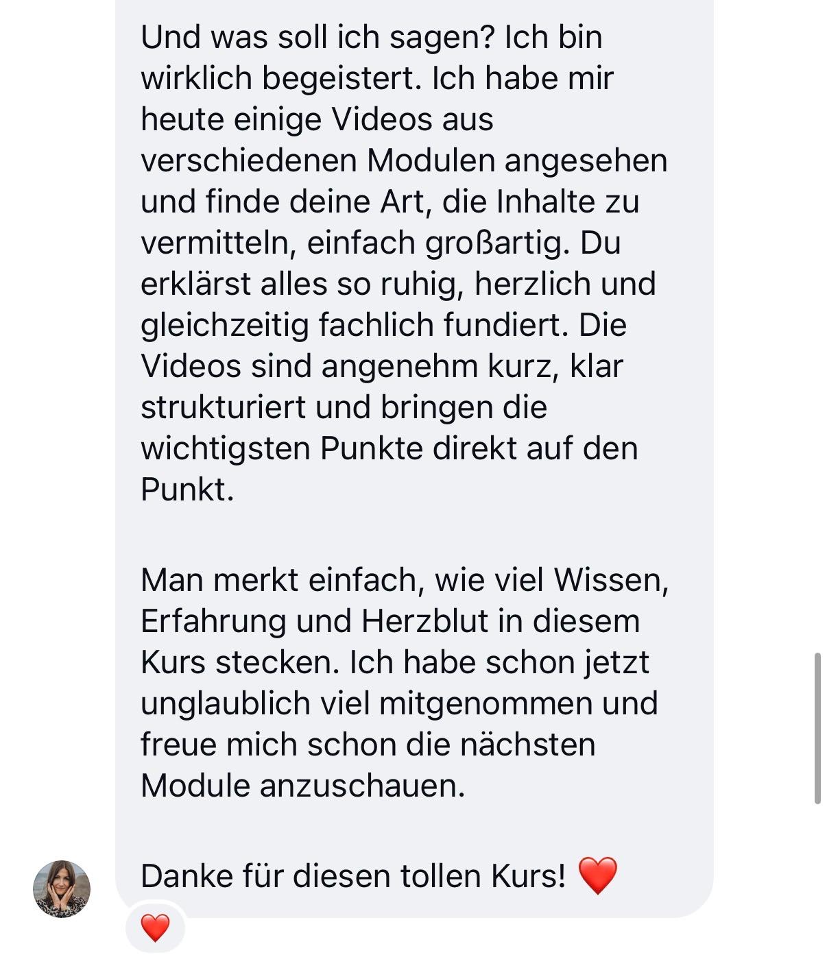 Rückmeldung einer Teilnehmerin